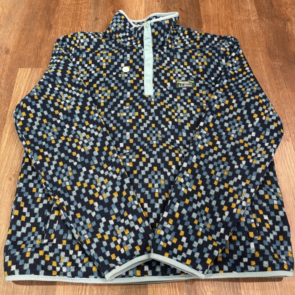 LL Bean Mens‎ L Slightly Fitted Fleece Pullover Jacket Multi Color Geometric